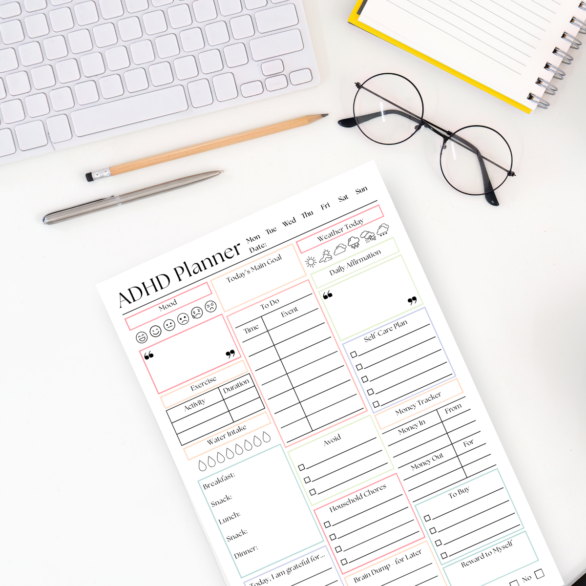 ADHD Daily Productivity Planner: 50 Page Tear-Off Notepad