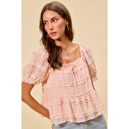 Pink Dot Ruffle Blouse