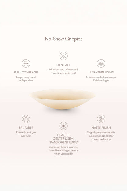 Grippies No-Show | NON-ADHESIVE Reusable Nipple Covers