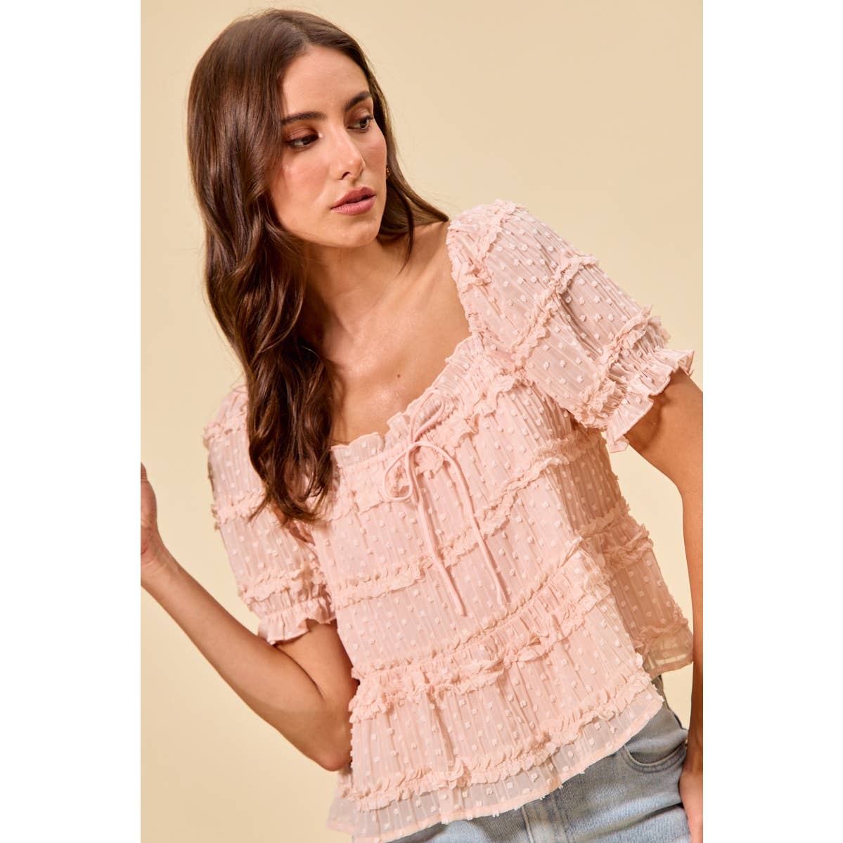 Pink Dot Ruffle Blouse