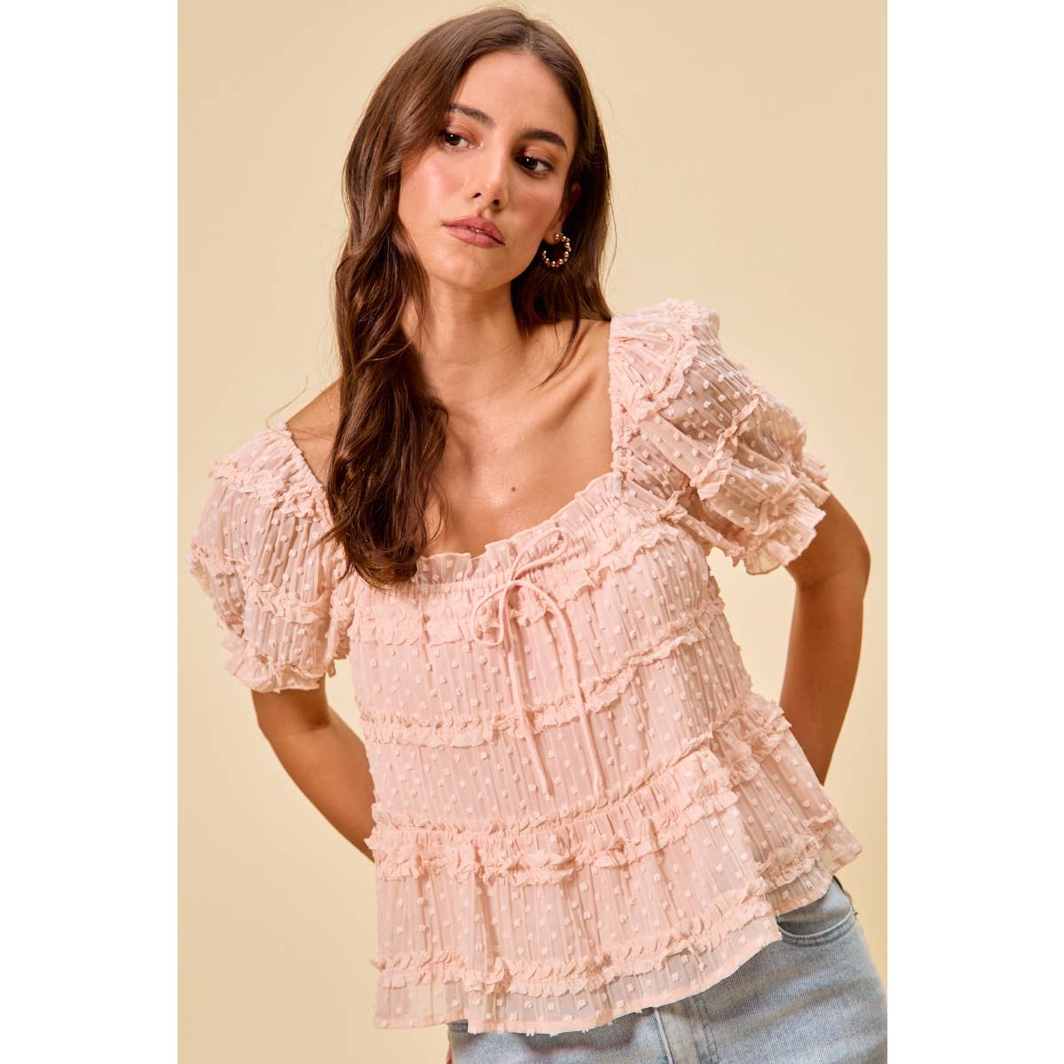 Pink Dot Ruffle Blouse