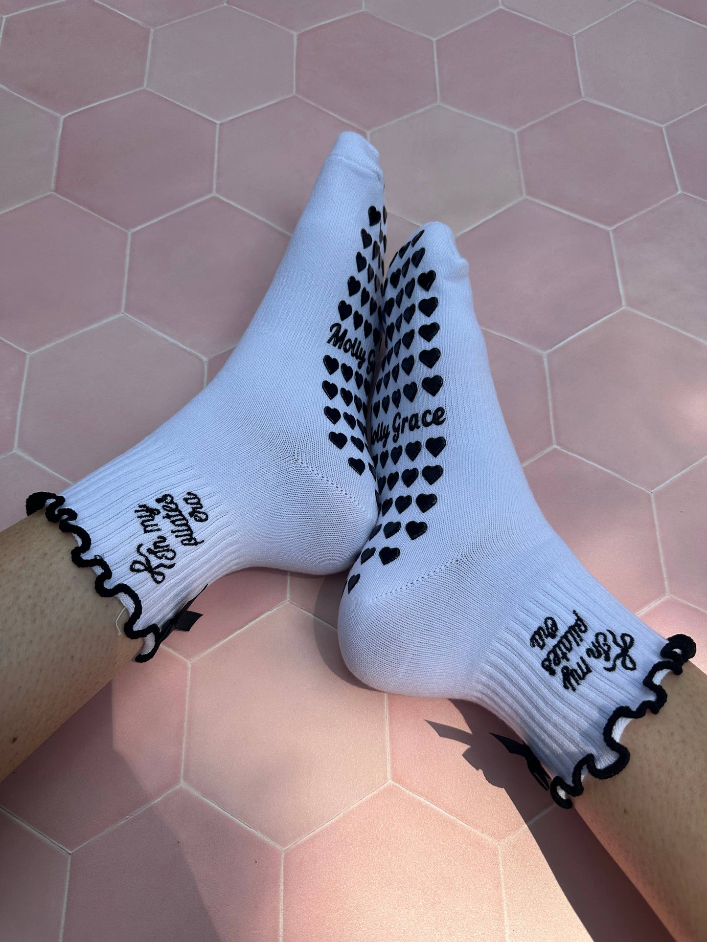 In my Pilates era black and white grip sock