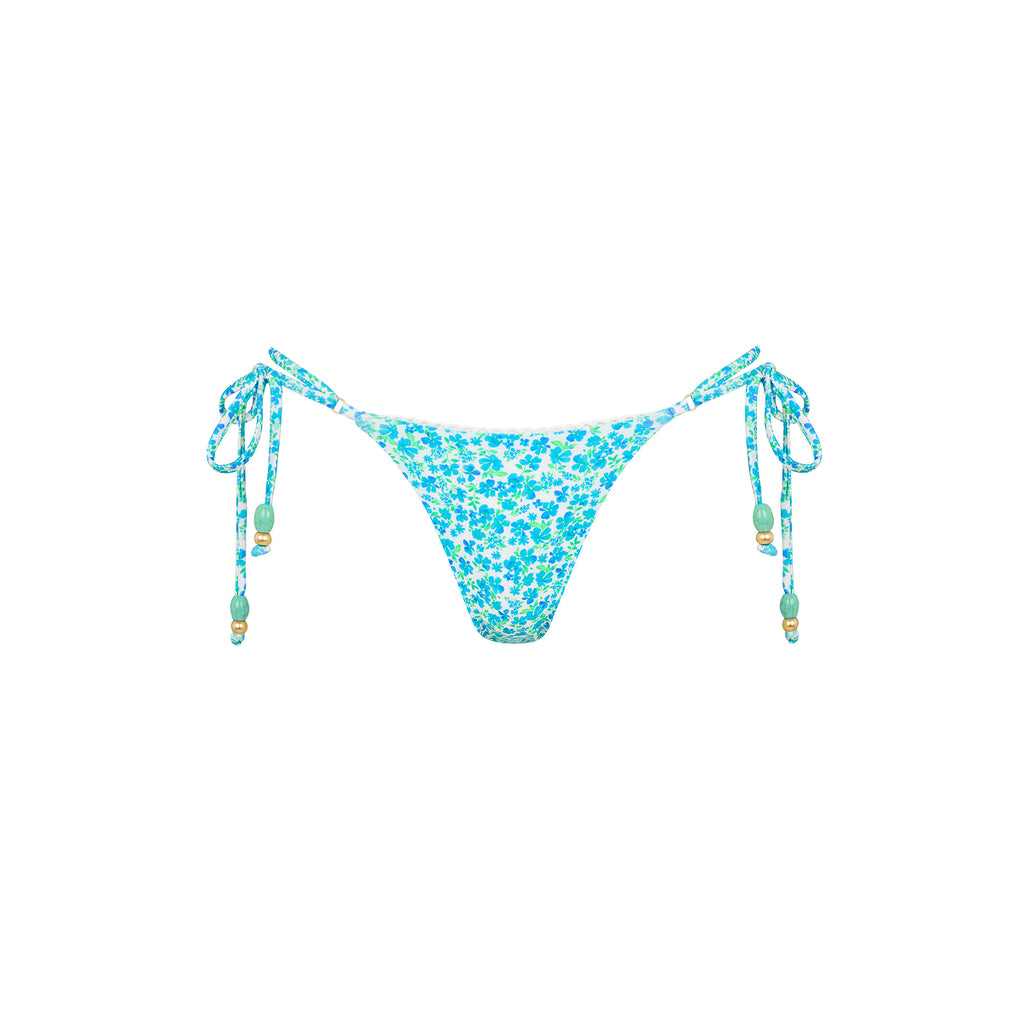 Decorative Thong Tie Side Bikini Bottom - Ocean Aura