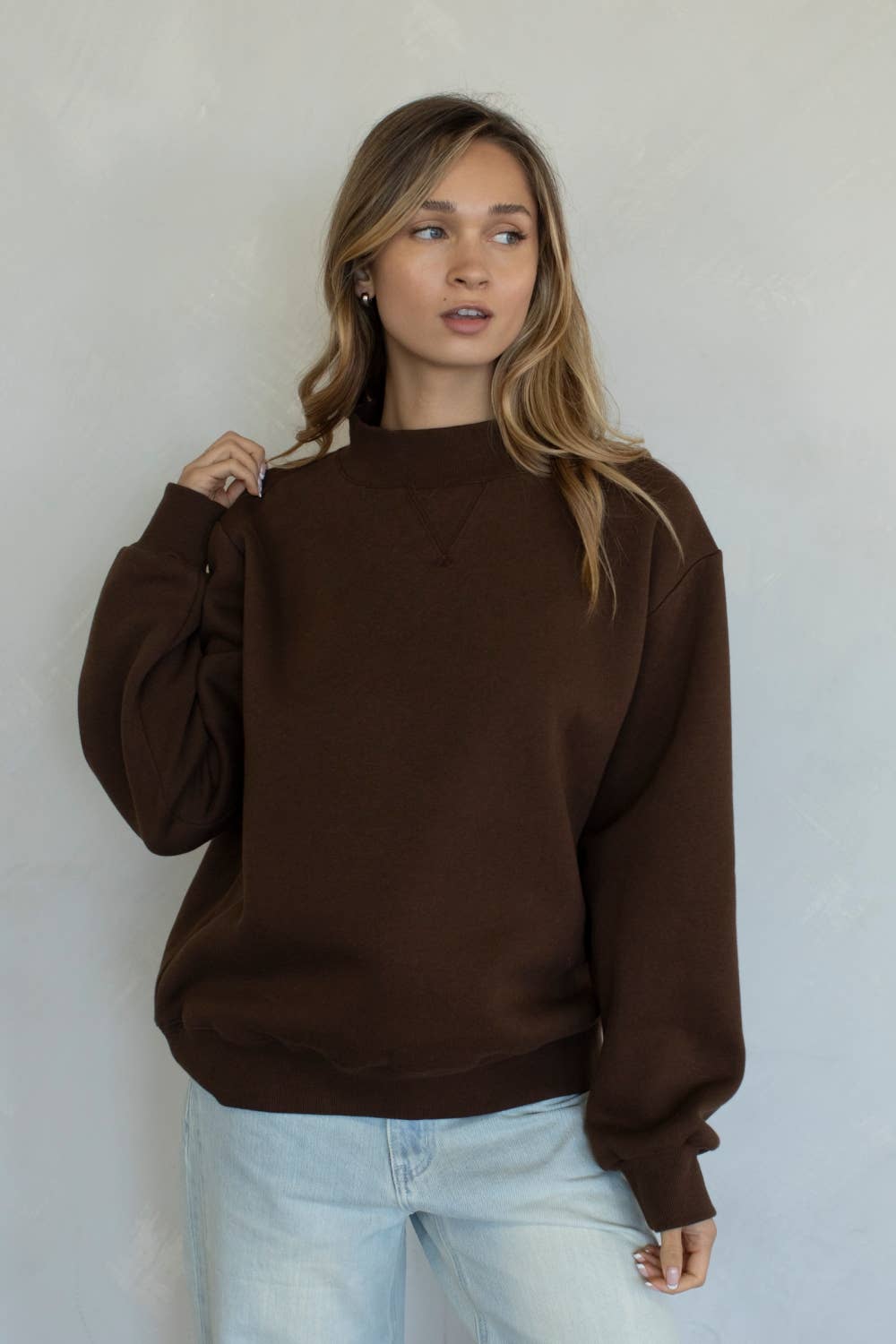 Brown Mock Neck Pullover Sweater