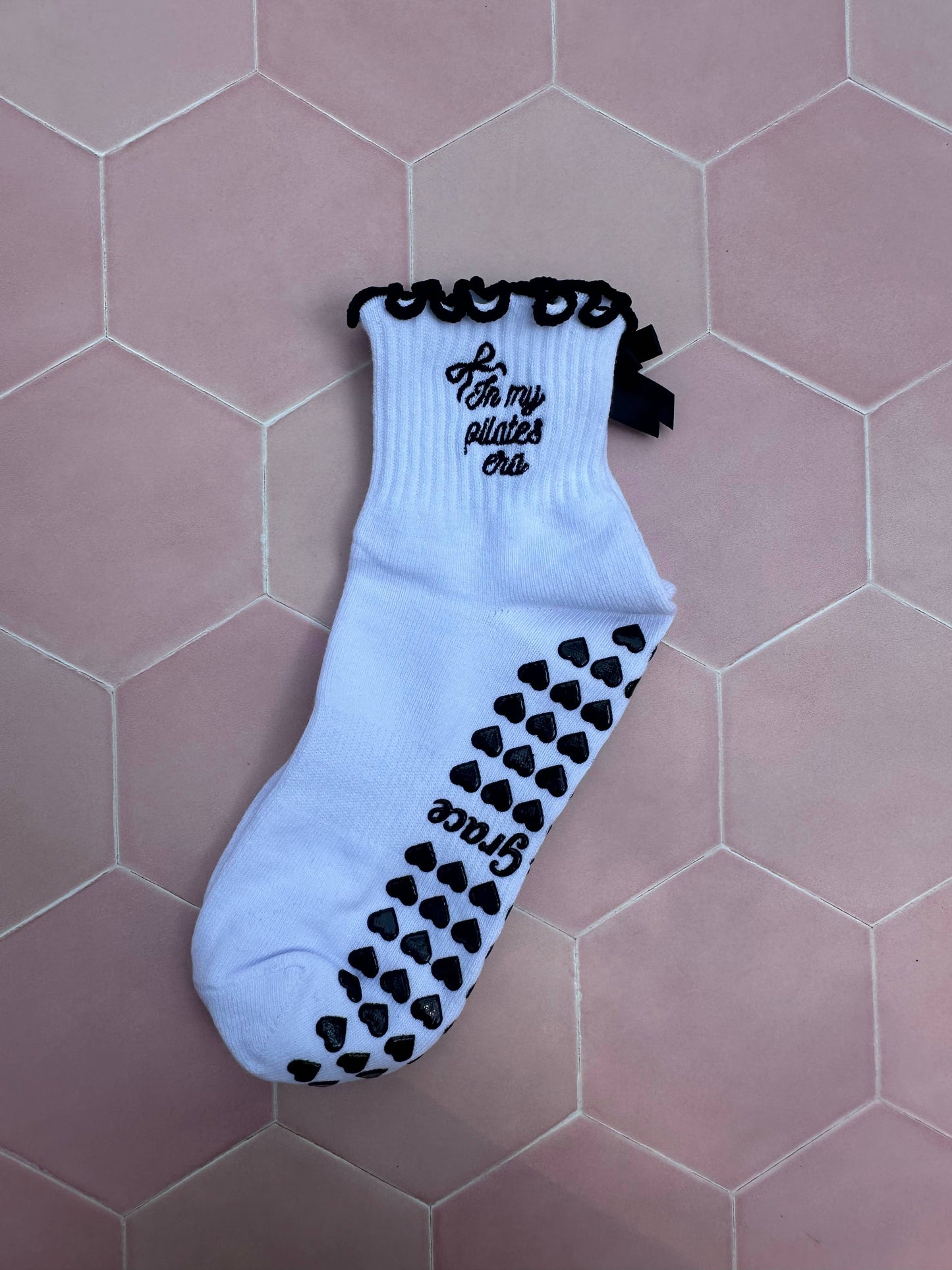 In my Pilates era black and white grip sock