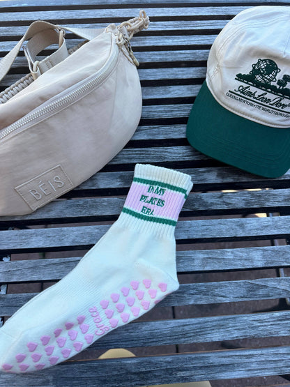 In my Pilates era retro pink & green grip sock