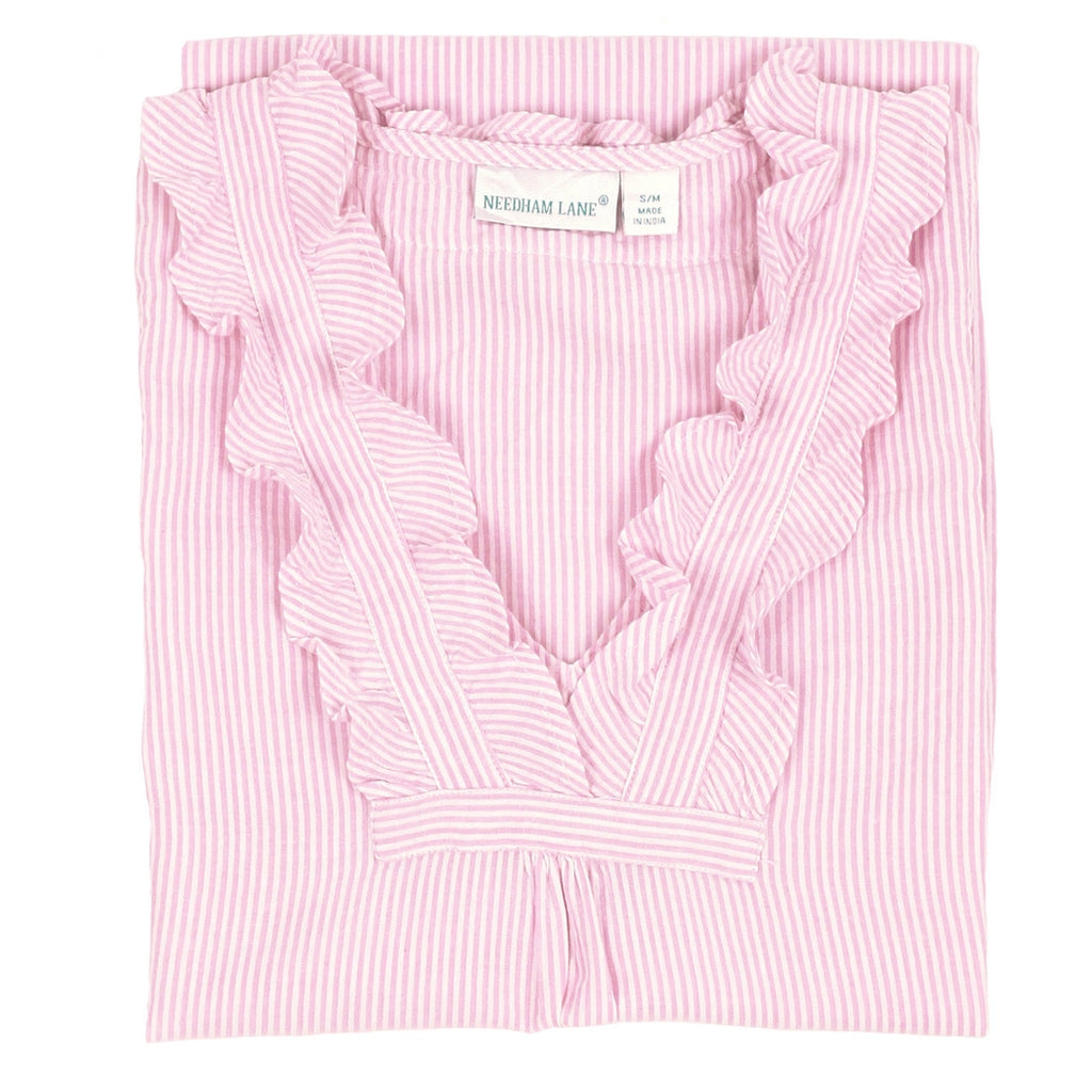 Pink Seersucker ~ Sleeveless Ruffled Nightgown