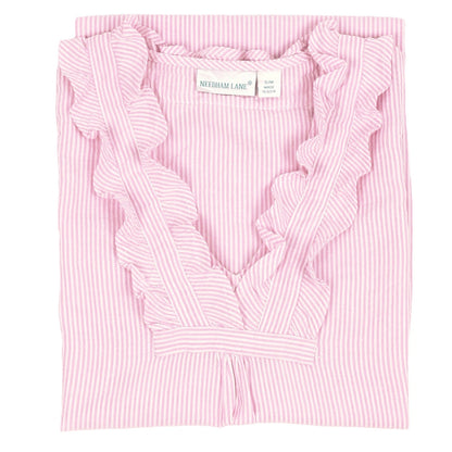 Pink Seersucker ~ Sleeveless Ruffled Nightgown