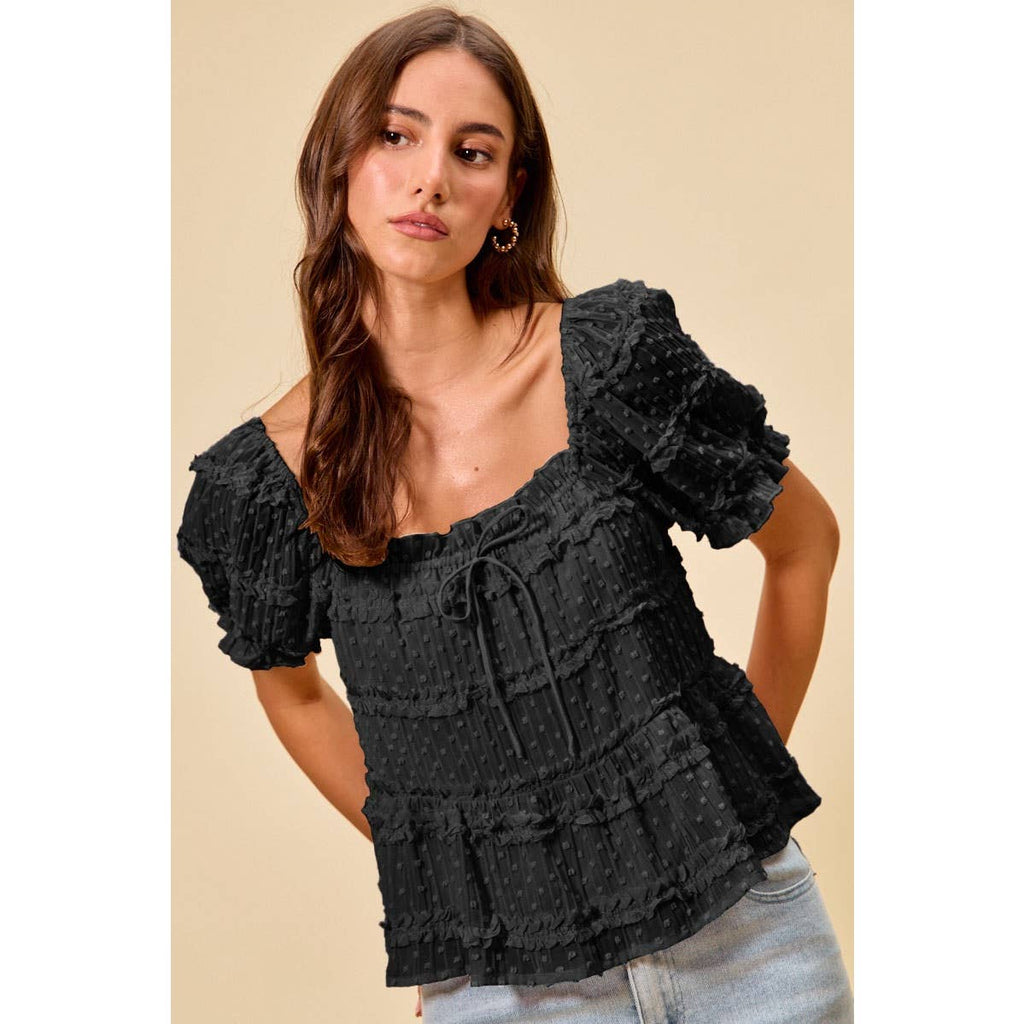 Pink Dot Ruffle Blouse