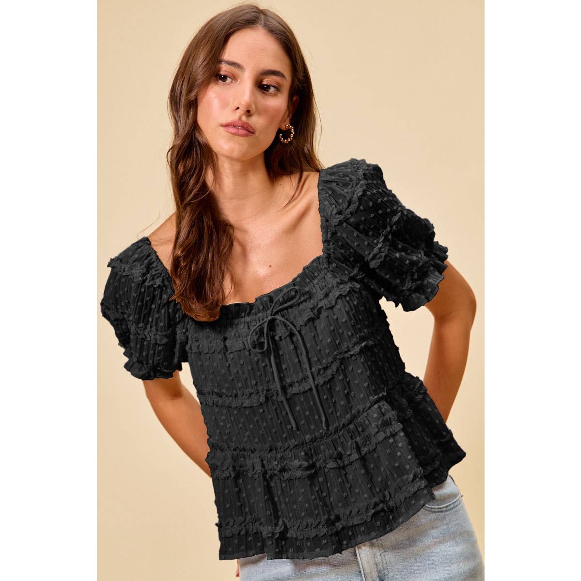 Pink Dot Ruffle Blouse