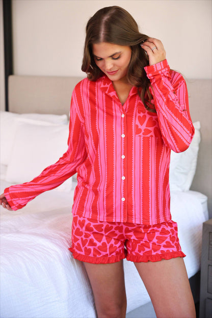 Heartfelt Stripes Ruffle Pajama Set