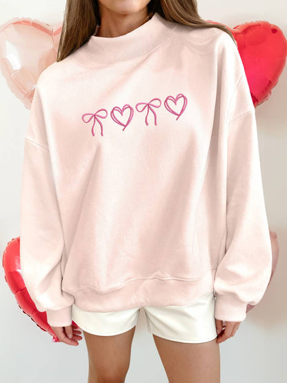 Valentine Heart & Bow Mock Neck Sweatshirt