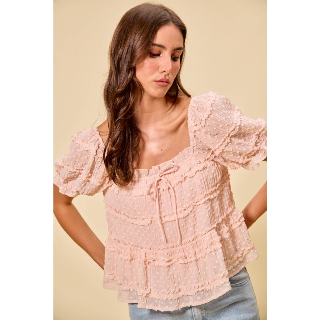 Pink Dot Ruffle Blouse