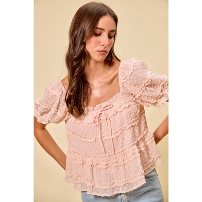 Pink Dot Ruffle Blouse