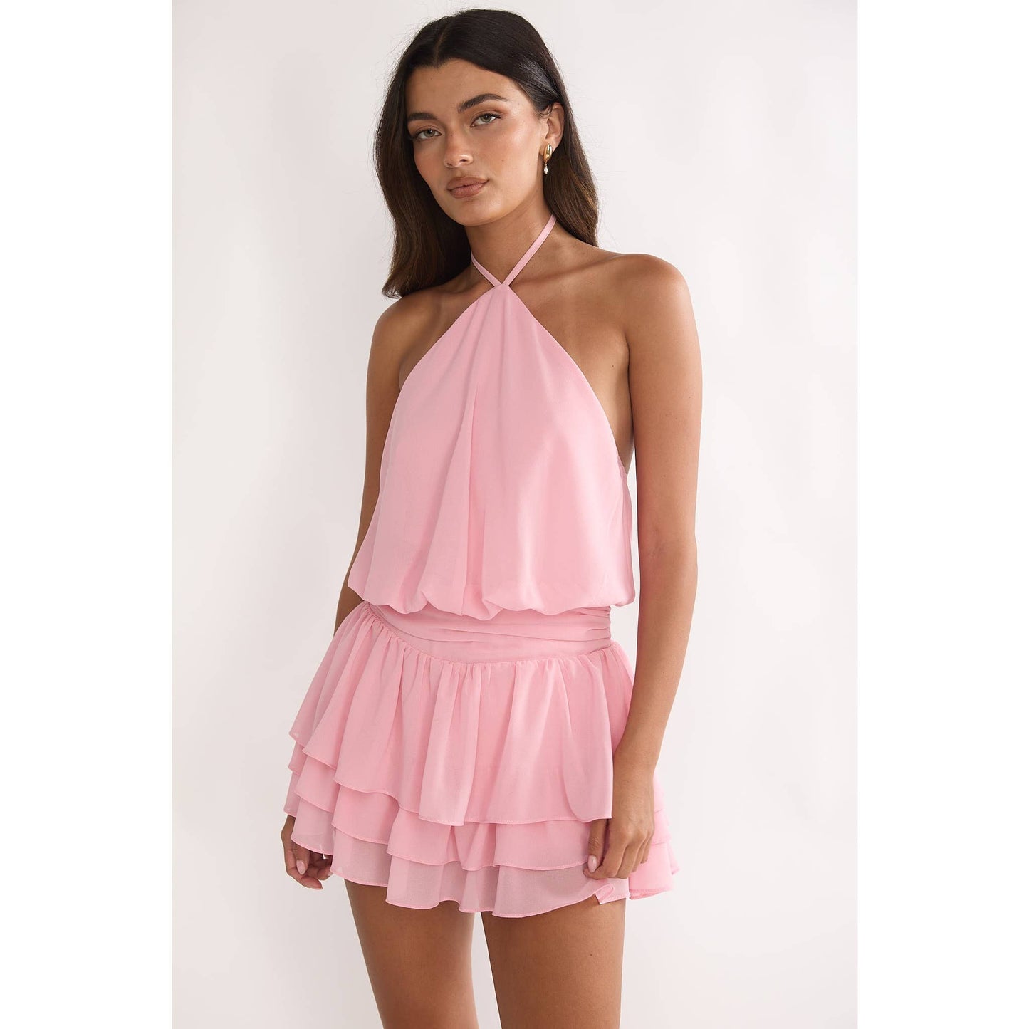 Pink Ruffle Romper Dress