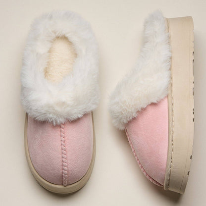 Pink Platform Sherpa Slippers with Suede Finish