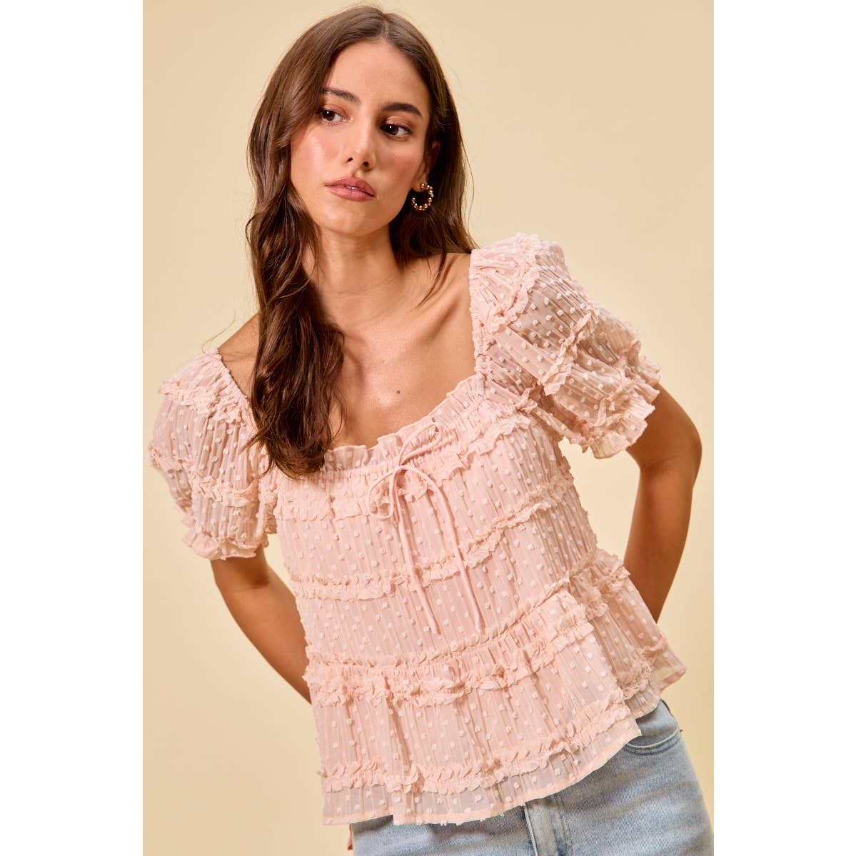 Pink Dot Ruffle Blouse