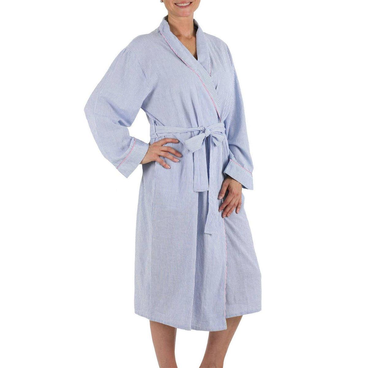 Blue Seersucker-Pink Robe