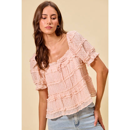 Pink Dot Ruffle Blouse