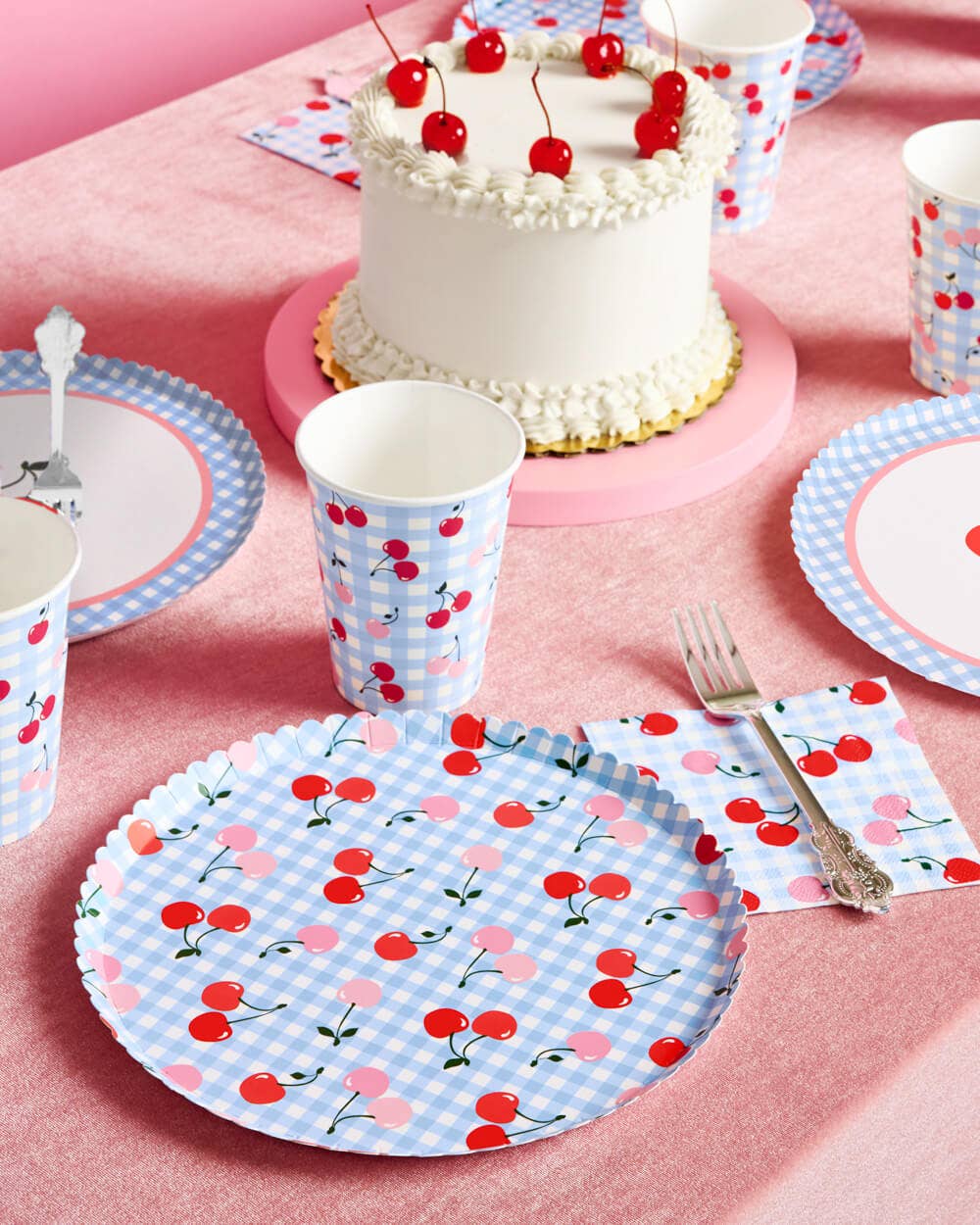 Cherry Gingham Paper Plates - 9", 24 count