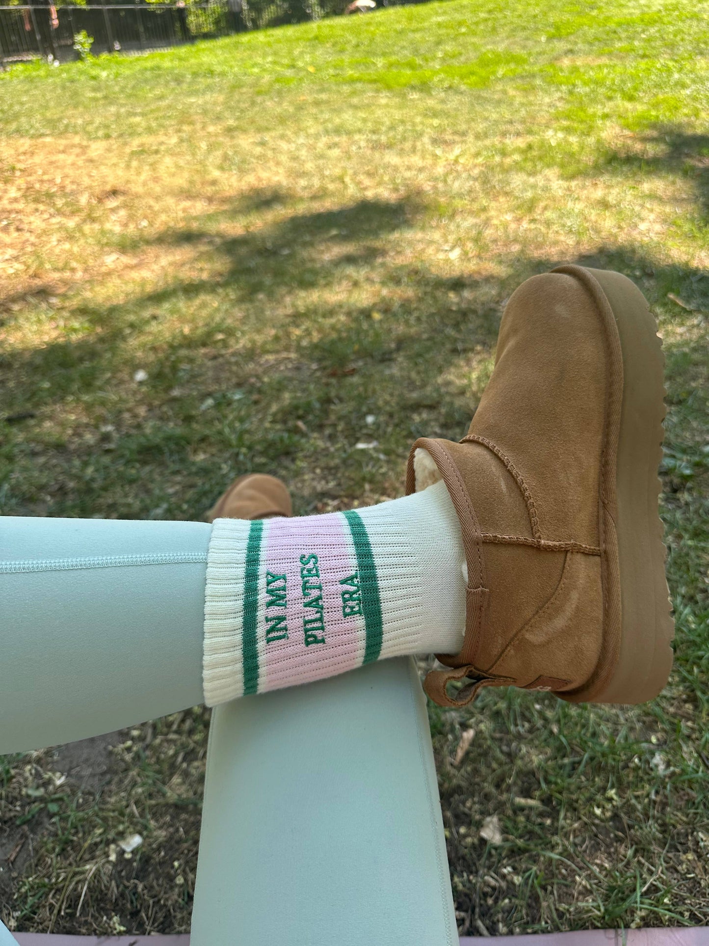 In my Pilates era retro pink & green grip sock